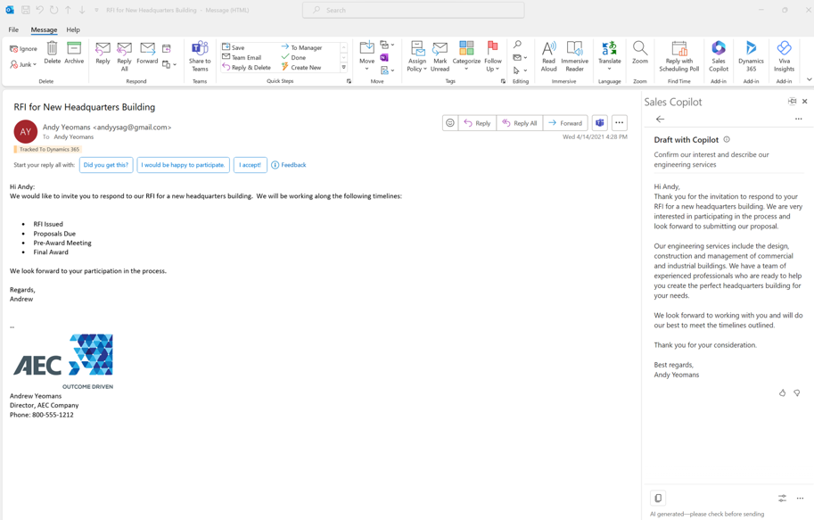AI Copilot generated suggested email response