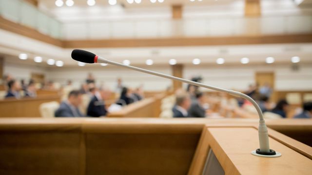 Microphone in a local government meeting